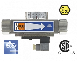 vkm-durchfluss.png: Viscosity Compensated Flow Meter / Switch - All Metal VKM